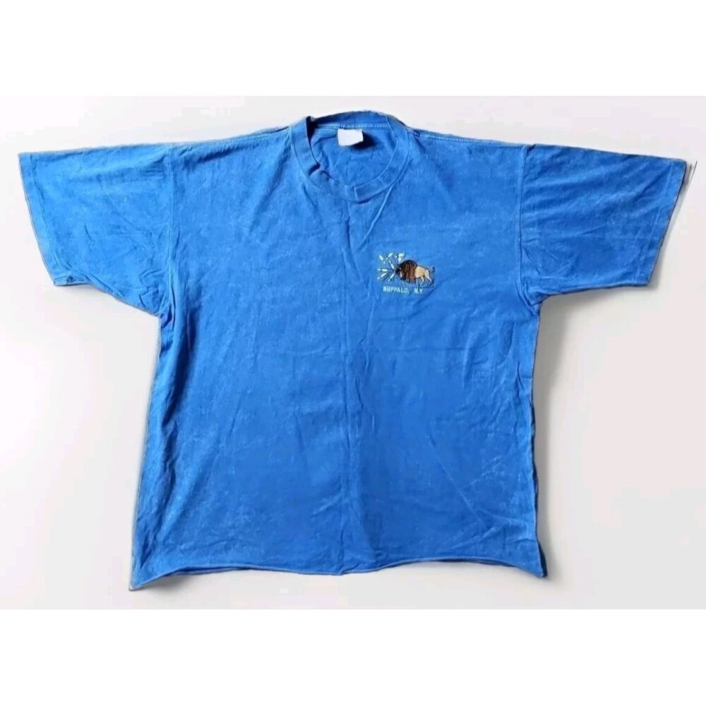 Buffalo NY New York USA Power-T Bowling Lion Embroidered Blue T-Shirt XL